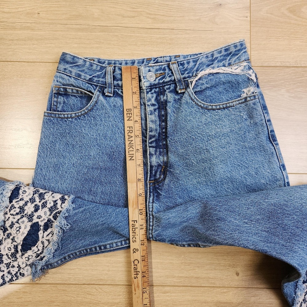 Vintage Guess Jeans Womens 26x28 Blue Lace Panel High Rise Straight USA Made 80s - Picture 5 of 8